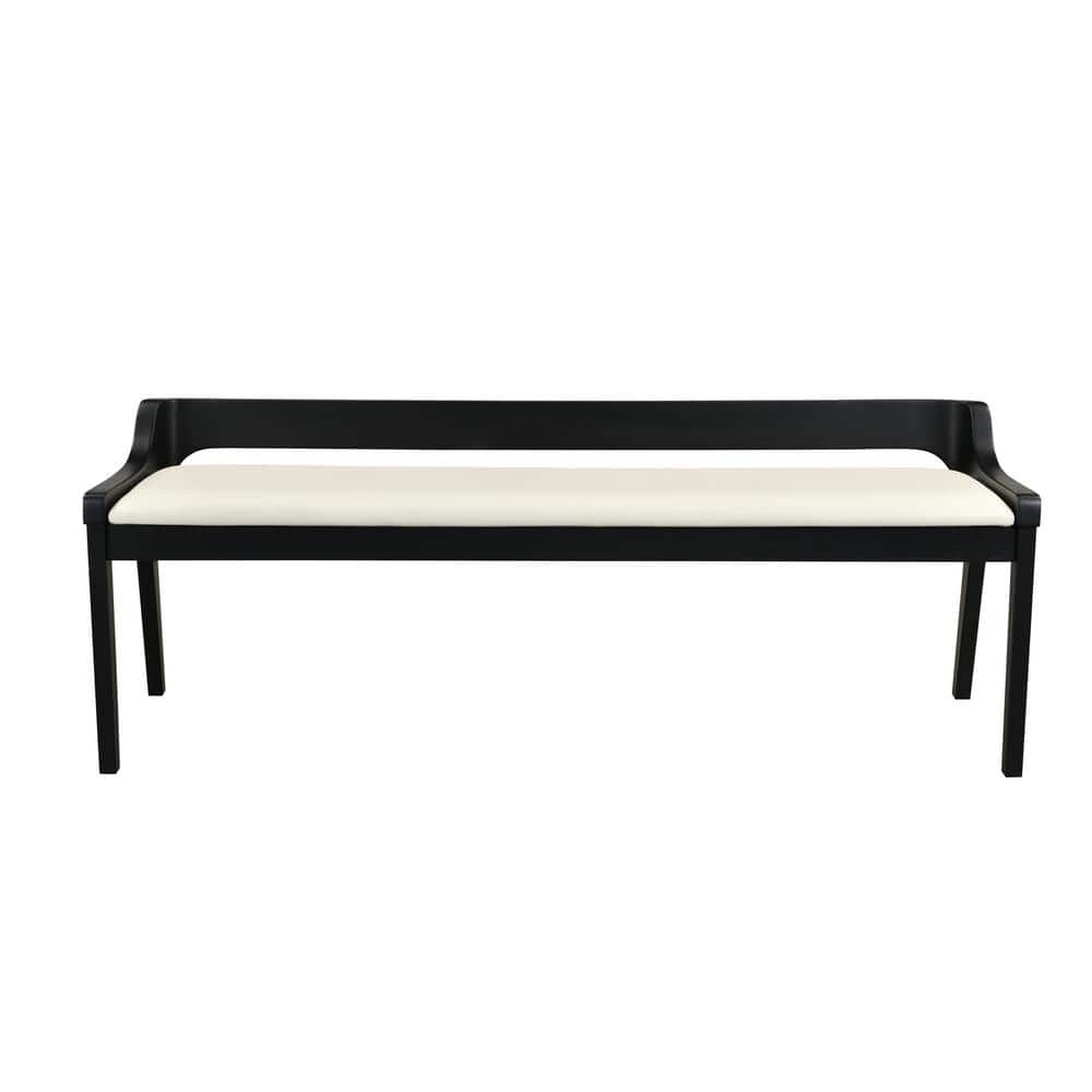 Rasmus 60" Black Rubberwood Dining Bench with Cream Faux Leather Seat