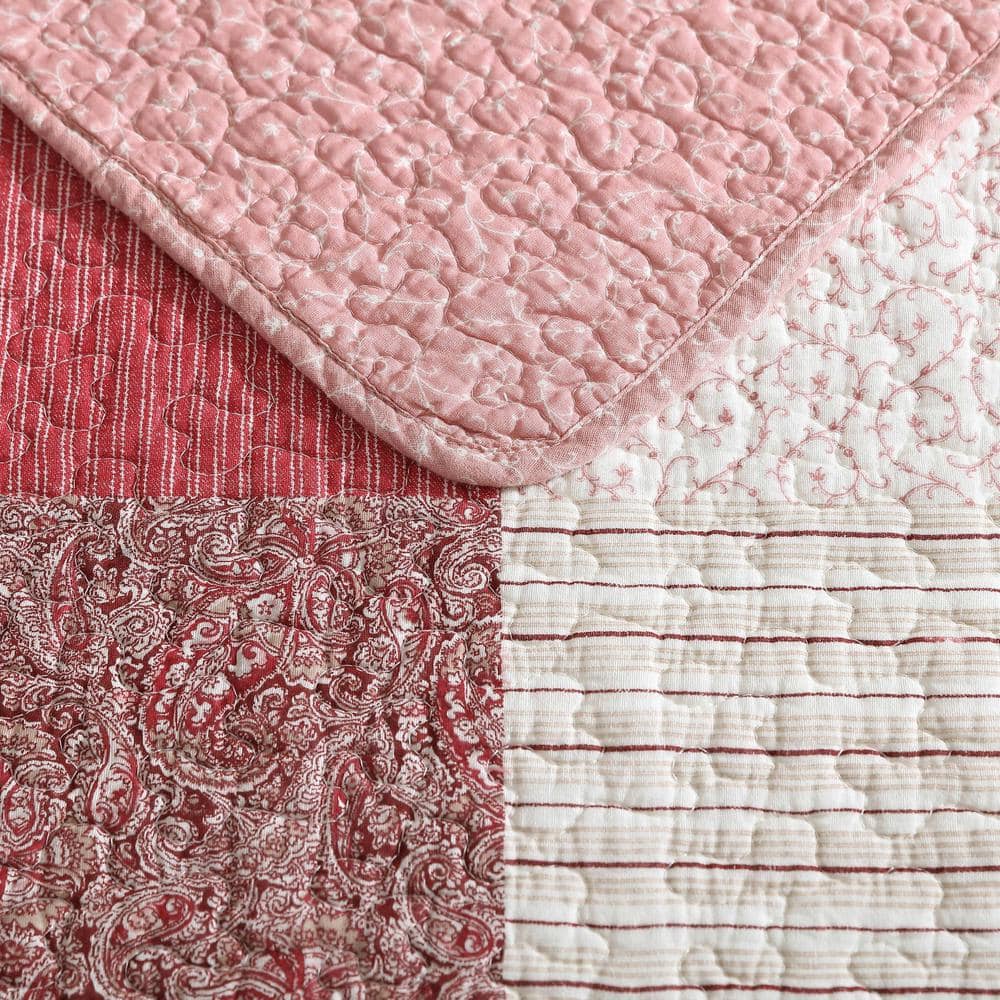 Celina Patchwork Red Cotton Reversible Full Quilt Set