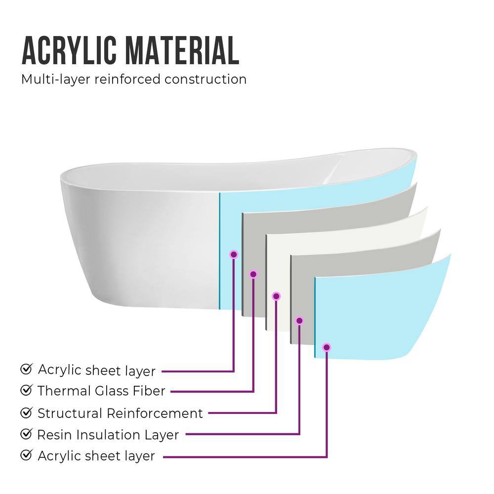 Amara 59" White Acrylic Freestanding Soaking Bathtub
