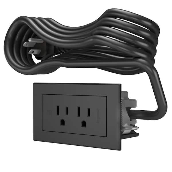 radiant Furniture Power Strip 15 Amp 2-Outlet, Black, 6 ft. Cord