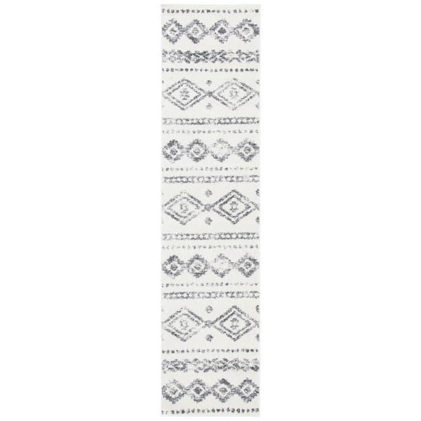 SAFAVIEH Tulum Ivory/Gray 2 ft. x 9 ft. Tribal Distressed Diamond Runner Rug