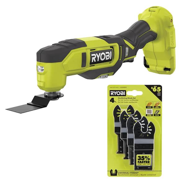 RYOBI ONE+ 18V Cordless Multi-Tool (Tool Only) with 4-Piece Wood and Metal Oscillating Multi-Tool Blade Set