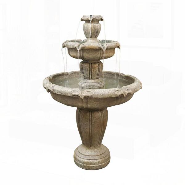 Watnature 45.2 in. H Cement Outdoor Floor Water Fountain 3-Tiers Zen ...