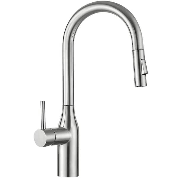 Lead-free 18 in. Single Handle 2-Mode Pull Down Sprayer Kitchen Faucet 360° Spout Swivel in Brushed Nickel