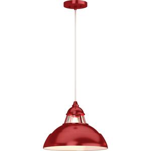 1-Light Indoor Red Hanging Pendant with Lighthouse-Inspired Bowl and Clear Glass
