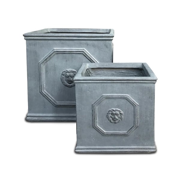 10.5 in., 13 in. Deep Charcoal (Enhanced Interior) Concrete Rectangular Planter / Pot with Drainage Holes (2-Pack)