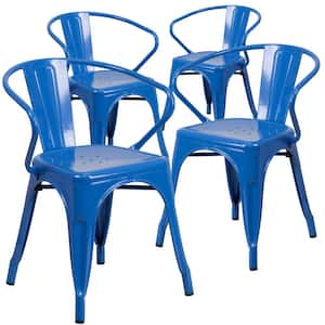 Stackable Metal Outdoor Dining Chair in Blue (Set of 4)
