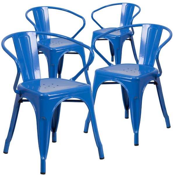 Carnegy Avenue Stackable Metal Outdoor Dining Chair in Blue (Set of 4)