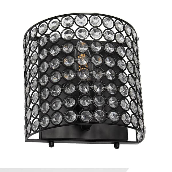 Lalia Home 8 in. 1-Light Black Sconce Light Modern Contemporary with Crystal and Metal