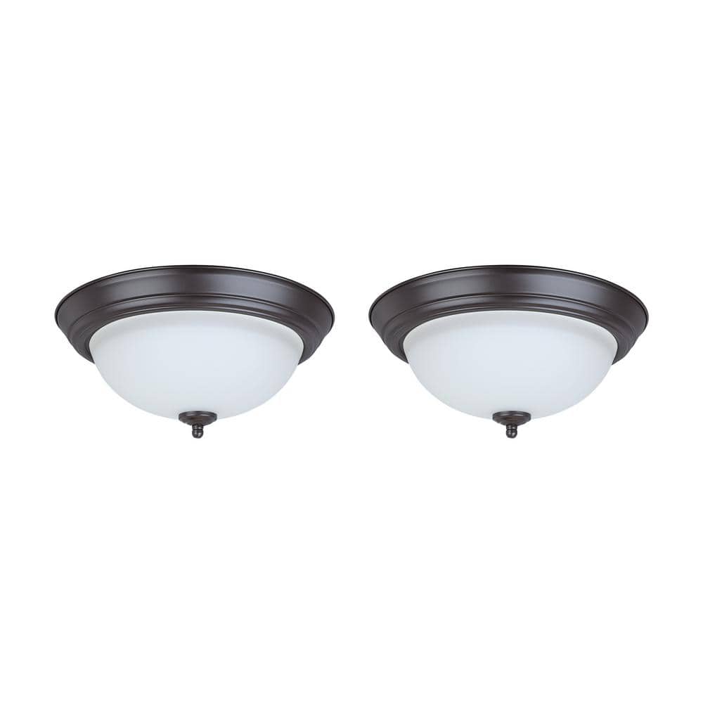13 in. 20-Watt Bronze Integrated LED Ceiling Flush Mount with Frosted Glass Diffuser (2-Pack) price history on PriceWatchPro