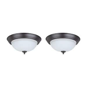 13 in. 20-Watt Bronze Integrated LED Ceiling Flush Mount with Frosted Glass Diffuser (2-Pack)