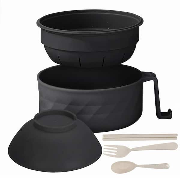 Microwave Ramen Plastic Bowl Set 1-Piece 30 oz. Straw Fiber Beige w/ Handle and Drain Bowl Dishwasher Safe Kitchen Bowl