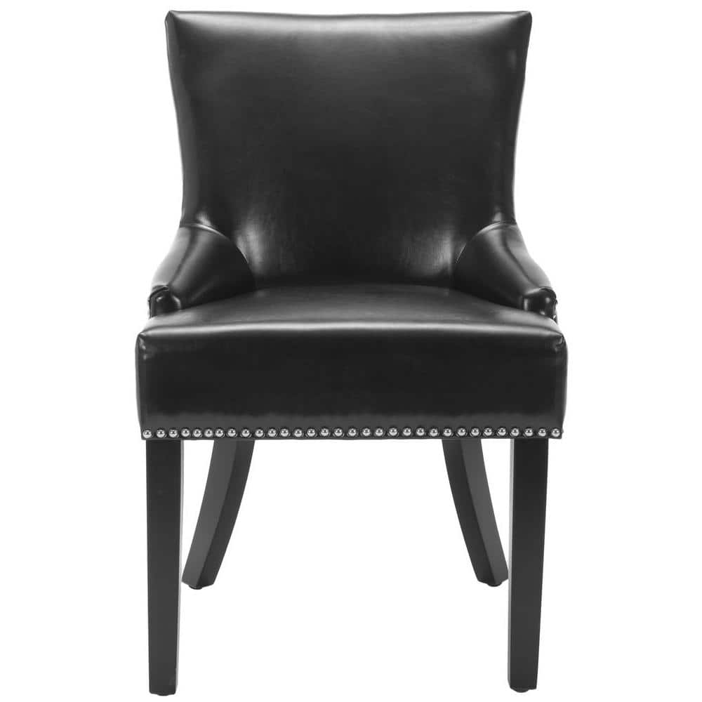 Transitional Black Leather Upholstered Parsons Side Chair