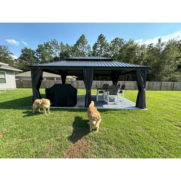 Patio34 Origin 21 11-ft Aluminum Gray Auto-tilt Market Patio