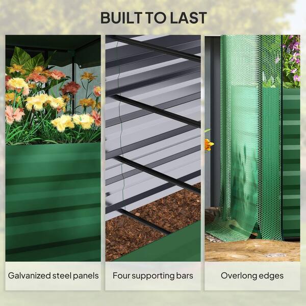 Outsunny - 70.9 in. x 23.6 in. x 22.6 in. Galvanized Steel Raised Garden Bed with Net Cover and Roof, Metal Planter Box, Green