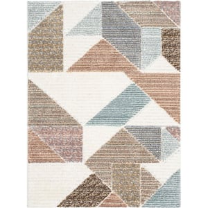 Delia Perseus Modern Geometric Shag Ivory 3 ft. 11 in. x 5 ft. 3 in. Area Rug