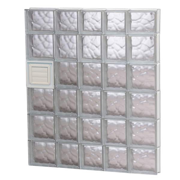 Clearly Secure 32.75 in. x 44.5 in. x 3.125 in. Frameless Wave Pattern Glass Block Window with Dryer Vent