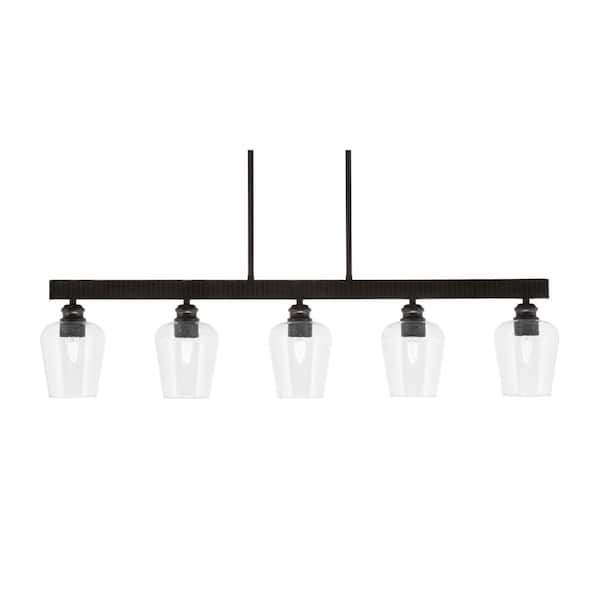 Unbranded Albany 60-Watt 5-Light Espresso Linear Pendant Light with Clear Bubble Glass Shades and No Bulbs Included