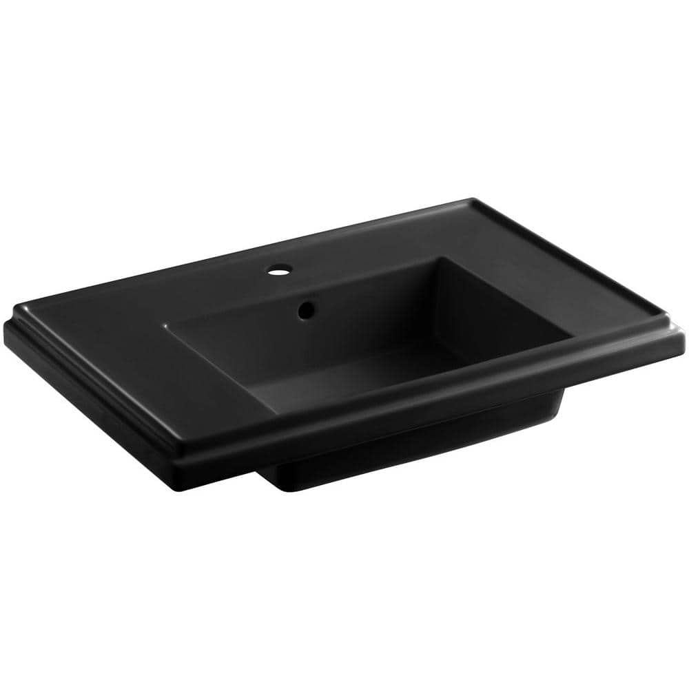 KOHLER Tresham 30 in. Fireclay Pedestal Sink Basin in Black Black with Overflow DrainK275817