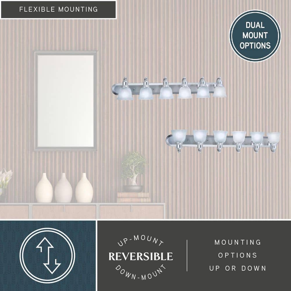 Brushed Nickel 6-Light Vanity with Alabaster Glass Shades