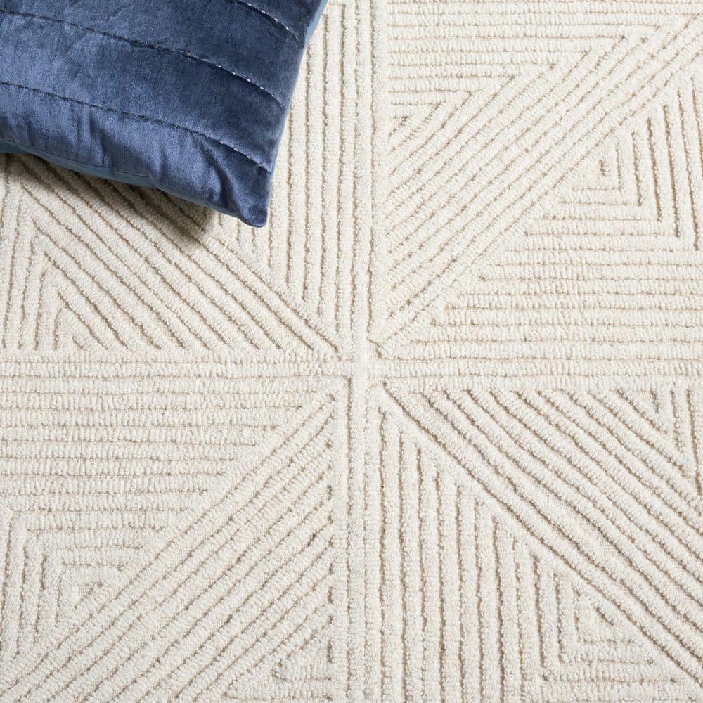 Ivory Geometric Hand-Tufted Wool Runner Rug, 2'-3" x 8'