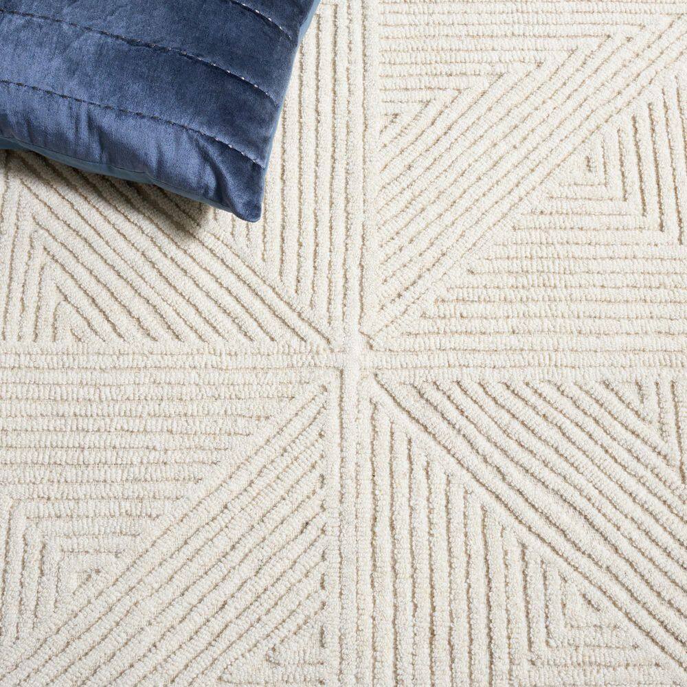 Ivory Geometric Hand-Tufted Wool Area Rug, 4' x 6'