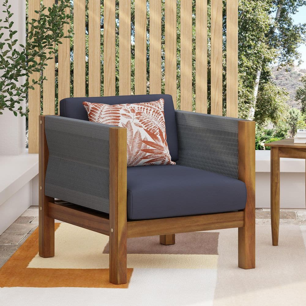 Teak Finish with Water-Resistant Cushions Acacia Wood and Rattan Outdoor Lounge Chair (Set of 2) price history on PriceWatchPro