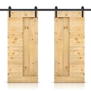 60 in. x 84 in. Unfinished DIY Knotty Pine Wood Interior Double Sliding Barn Door with Hardware Kit
