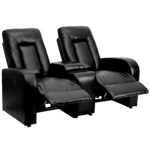 Eclipse Series 2-Seat Motorized, Push Button and Automated Reclining Black Leather Theater Seating Unit with Cup Holders