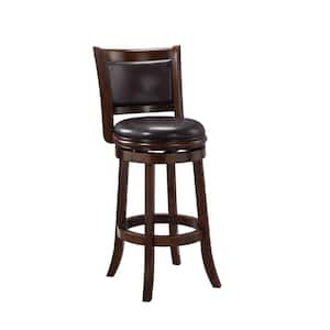 30 in. Espresso Brown Low Back Wood Frame Swivel Bar Stool with Faux Leather Seat