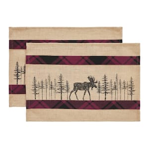 Cumberland 13 in. x 19 in. Tan Red Black Moose Cotton Placemat (Set of 2)