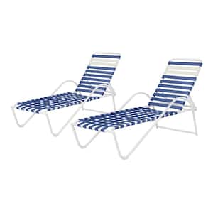 Navy Blue Adjustable Outdoor Strap Chaise Lounge with Aluminum Frame (2-Pack)