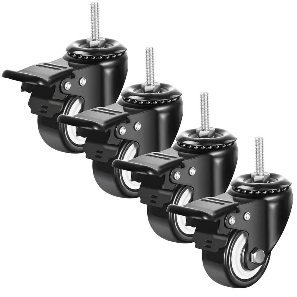 Set of 4 Pack Black 2 in. Swivel Stem Caster Builders Hardware Mute No Noise PU Wheels with Brake price history on PriceWatchPro