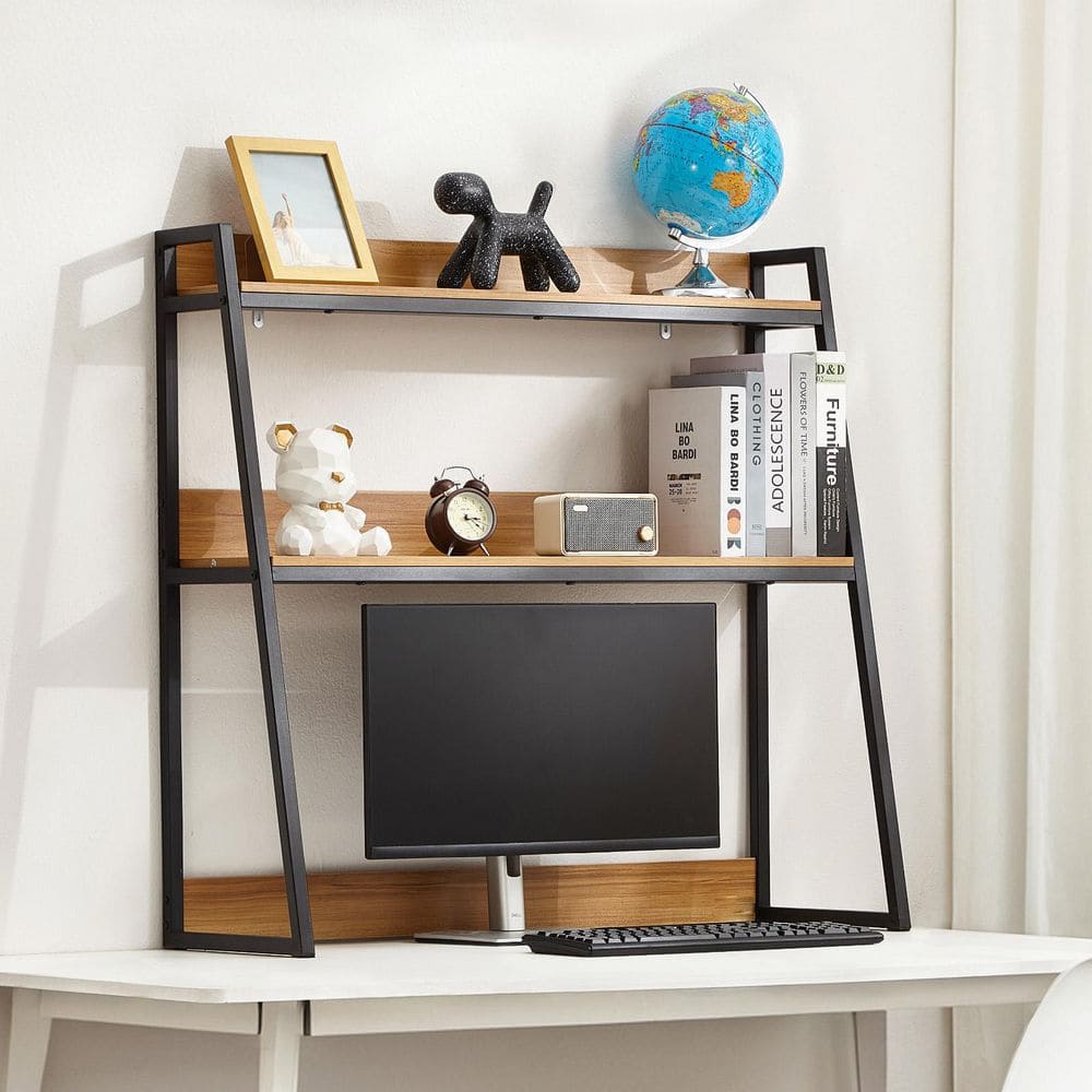Desktop Bookshelf, 2-Tier Desktop Storage Organizer, Measuring 37.4 in. x 12.6 in. x 35.4 in. Brown