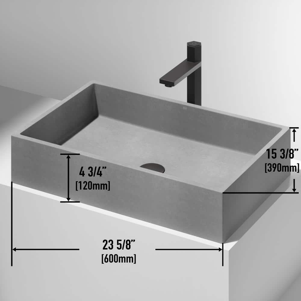Concreto Stone 24" Gray Rectangular Vessel Bathroom Sink