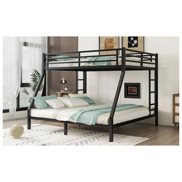 URTR Black Queen Over King Bunk Bed with 2-Ladders,Heavy Duty