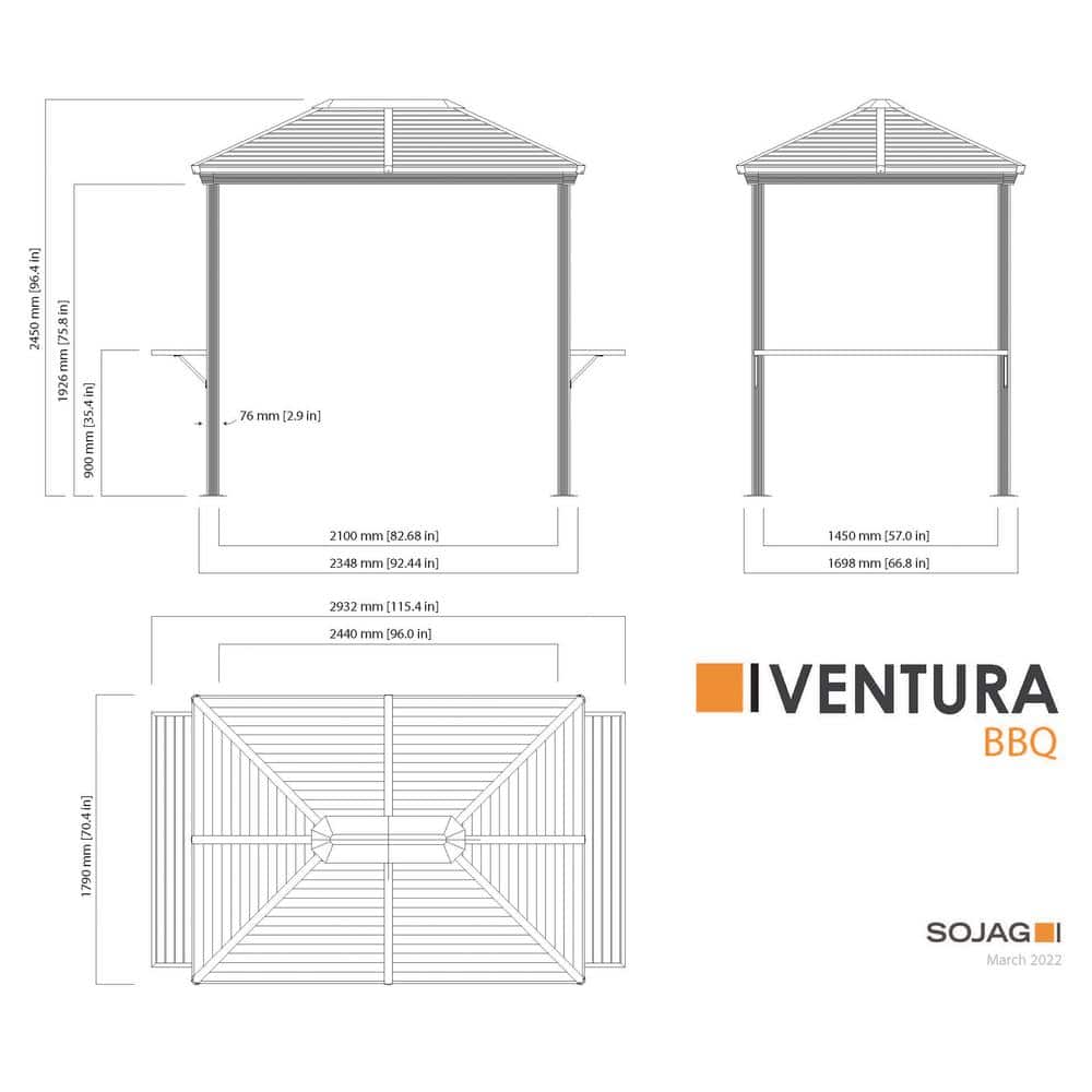 Gray 7 Ft. x 5.5 Ft. Metal Grill Gazebo with Fabric Roof