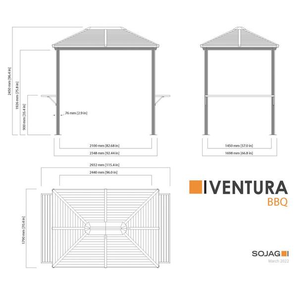 カタコママ　36サイズ Sojag Ventura 5 ft. x 8 ft. Dark Grey Grill Rustproof Aluminum