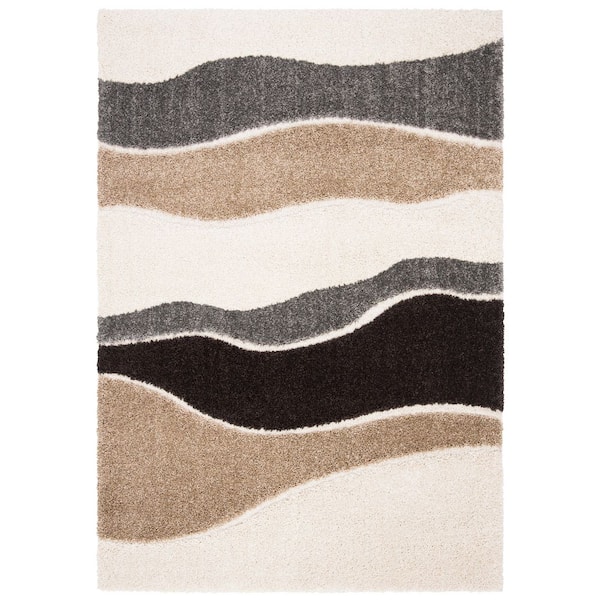 Florida Shag 8 ft. x 10 ft. Ivory/Gray Abstract Area Rug