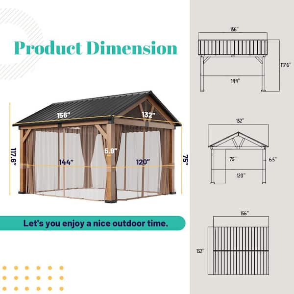 Clihome 10 ft. x 12 ft. Wood Grain Galvanized Steel Roof