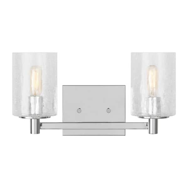 Parker 14.25 in. W 2-Light Chrome Bathroom Vanity Light with Clear Crackle Glass Shades and LED Bulbs Included