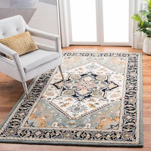 Heritage Gray/Green 4 ft. x 4 ft. Border Floral Medallion Square Area Rug