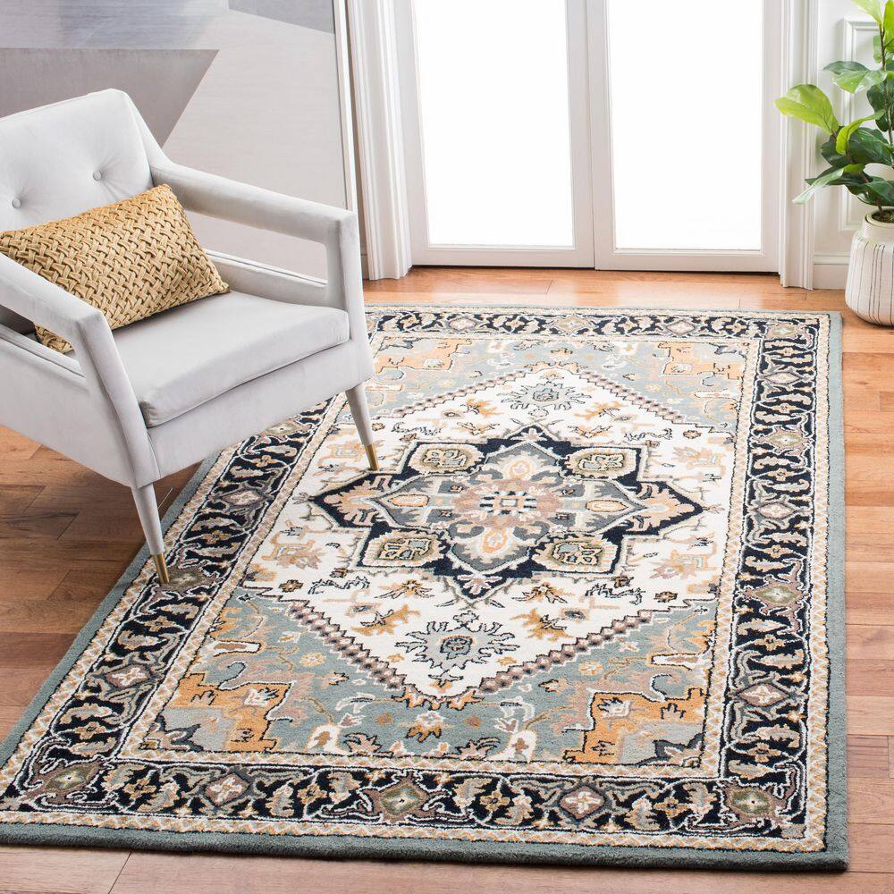 Elegant Heritage Hand-Tufted Wool Square Rug in Gray - 6'x6'