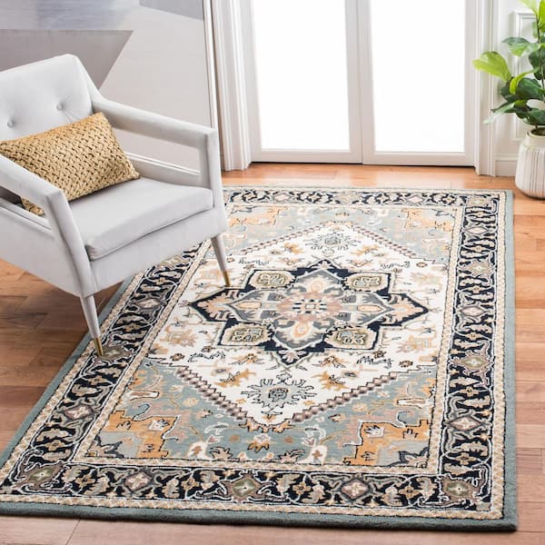 Heritage Gray/Green 8 ft. x 8 ft. Border Floral Medallion Square Area Rug
