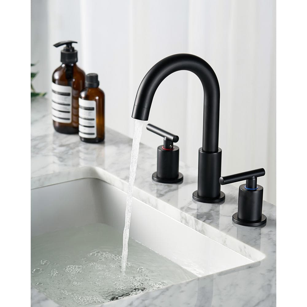 Matte Black 8-Inch Widespread Double Handle Bathroom Faucet