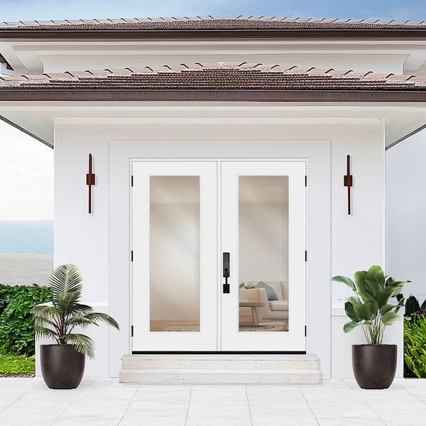 Palisade 72 in. W. x 96 in. Full Clear Impact Glass LHOS Primed Fiberglass Double Prehung Front Door, 4-9/16 in. Frame