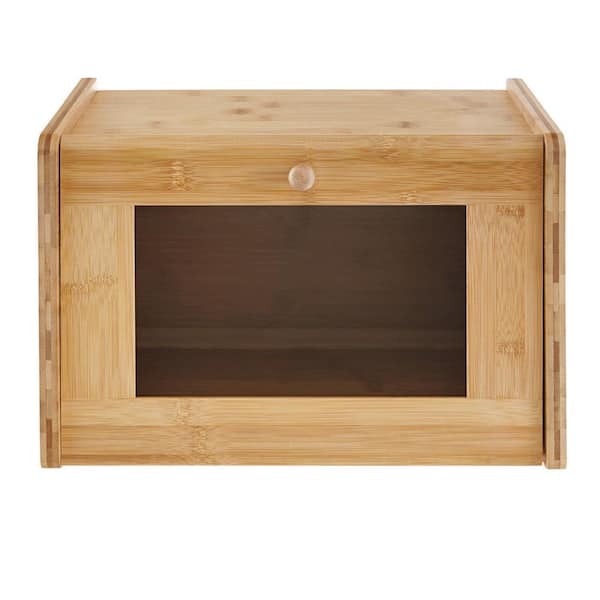 Lipper International 9.75 in. x 15.5 in. x 9.5 in. Bamboo Bread Box with Window Door