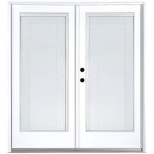 72 in. x 80 in. Fiberglass Smooth White Right-Hand Inswing Hinged Patio Door with Low E Built in Blinds