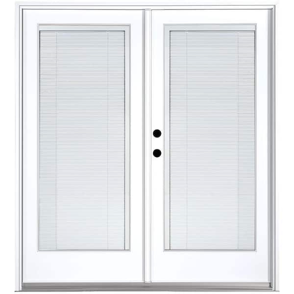 MP Doors 72 in. x 80 in. Fiberglass Smooth White Right-Hand Inswing Hinged Patio Door with Low E Built in Blinds