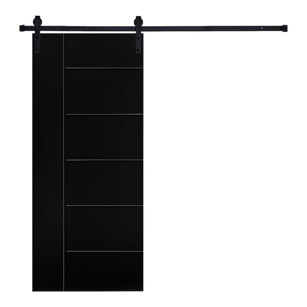 Modern Melrose Designed 96 in. x 28 in. MDF Panel Black Painted Sliding Barn Door with Hardware Kit